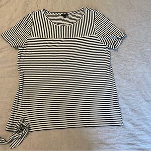 TALBOTS Womens XL Top Shirt Blouse Black WHITE Striped  Tie Side Nautical Classy